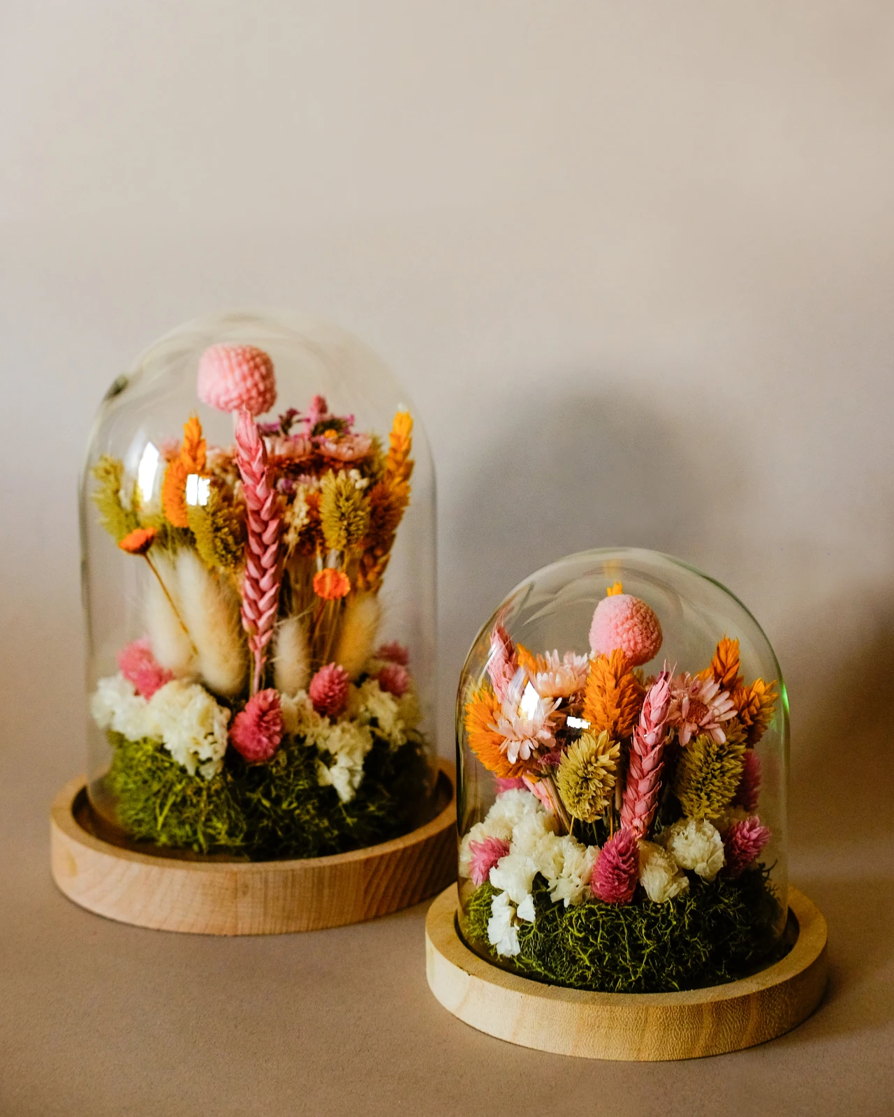 Campânula com flores secas e preservadas em tons rosa